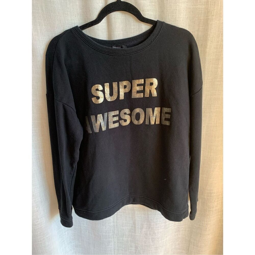 Forever 21 Womens 𝅺Large Black Crewneck‎ Pullover Sweater Retro Graphic Knit - Picture 6 of 9